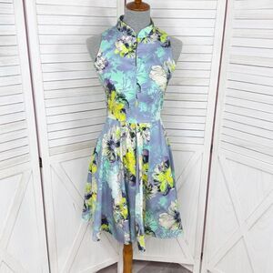 Closet London Floral Keyhole Cotton Sleeveless Skater Dress Blue 4